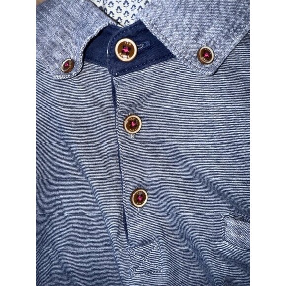 Ted Baker London Mens Short Sleeve Polo Size 7 Blue Pinstripe - Picture 4 of 12